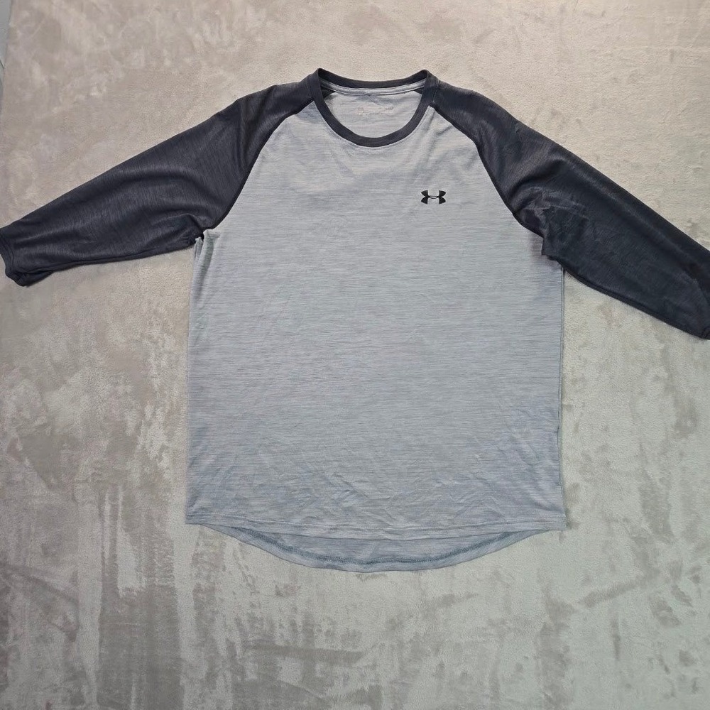 Under Armour Mens XL Gray Raglan 3/4 Sleeve HeatGear Athletic Training Shirt